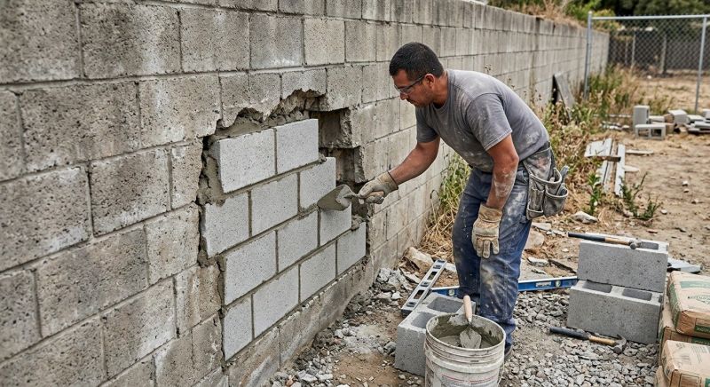 Cinder Block Wall Repair in Montgomery County, TX